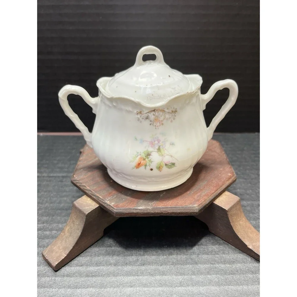 Sugar Bowl Lid Porcelain Vtg Old Women in the Shoe Cottagecore Farm Shabby Chic - Picture 4 of 14